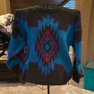Men's Crewneck Sweater - Black and Blue Pattern